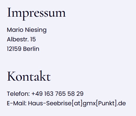 Angaben zum Impressum und Kontakt für die Webseite.